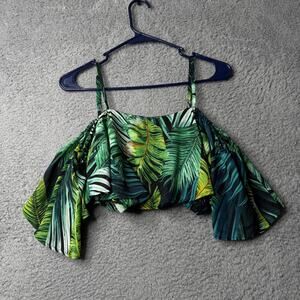 Cookies Hawaii Tank Top Women's Small Green Palm Cold Shoulder